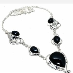 Black onyx silver necklace new 18 inch
